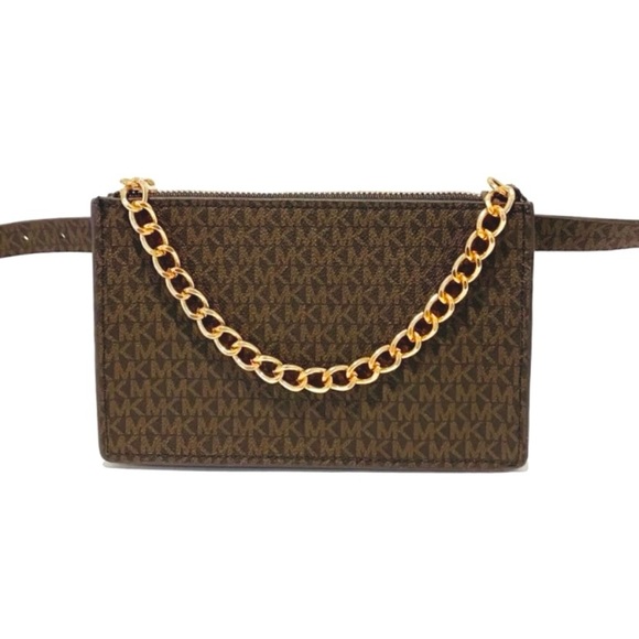 Michael Kors Brown Logo Belt Waist Bag With Gold Chain NWT - Picture 2 of 12